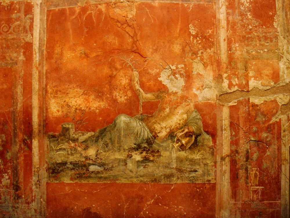 Raffigurazione allegorica del fiume Sarno su un affresco pompeiano della Casa dei Triclinii - Ph. Stefano Bolognini | CCBY2.0