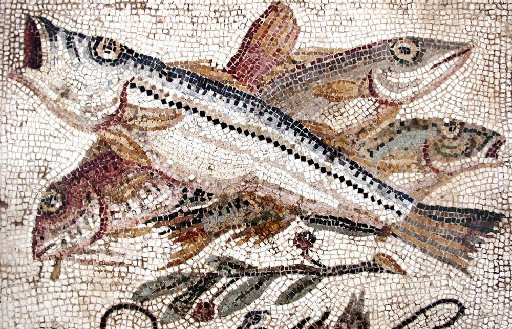 Natura morta con pesci, mosaico pompeiano, I sec. d.C.