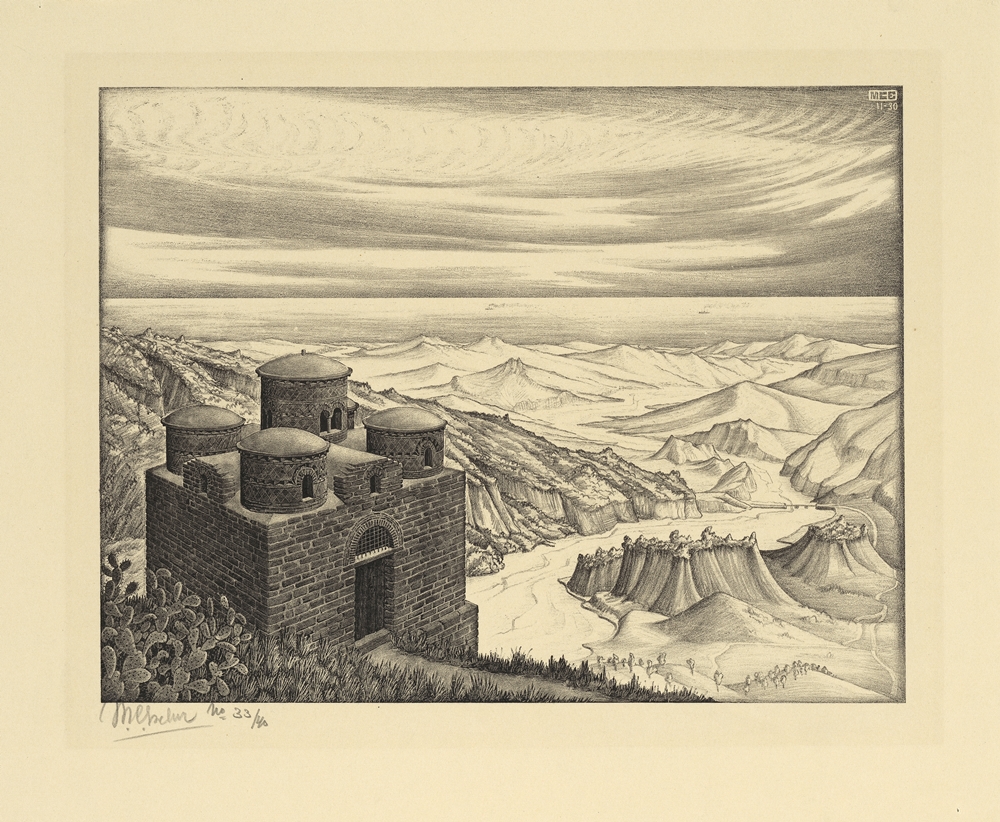 M.C. Escher, Cattolica di Stilo, Calabria, 1930, Litografia, 22,6 x 29,7 cm - Collezione Privata Italia