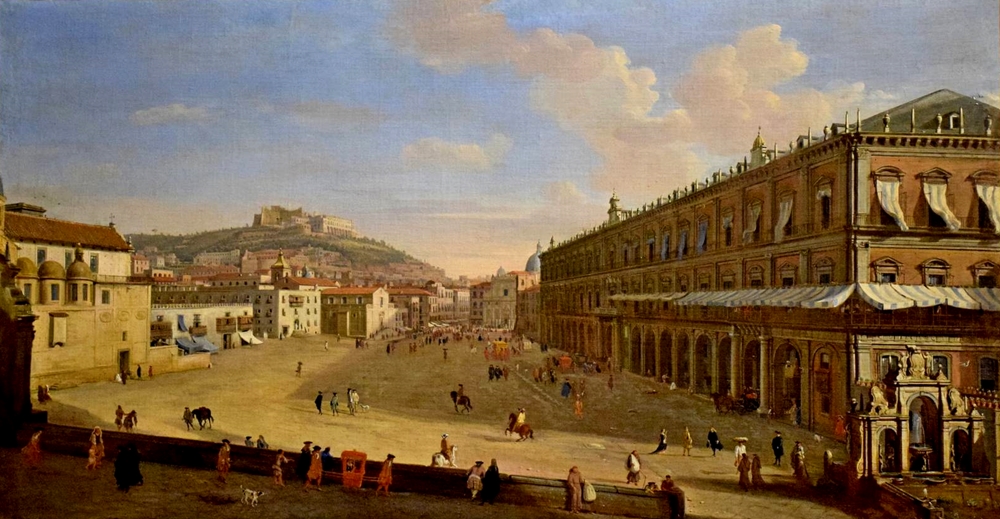 Royal Palace of Naples - ancient painting with view on the palace