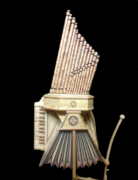 L'organo di carta che Sangineto ha tratto da un disegno di Leonardo da Vinci