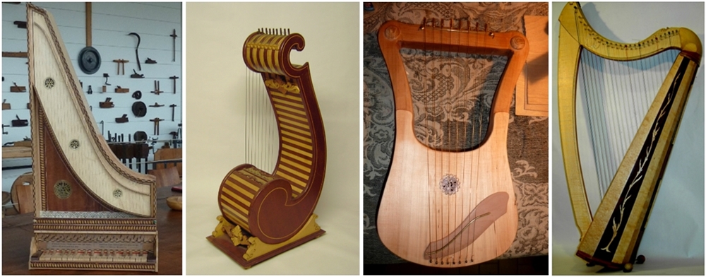 Gruppo di strumenti antichi ricostruiti da Sangineto: da sin.