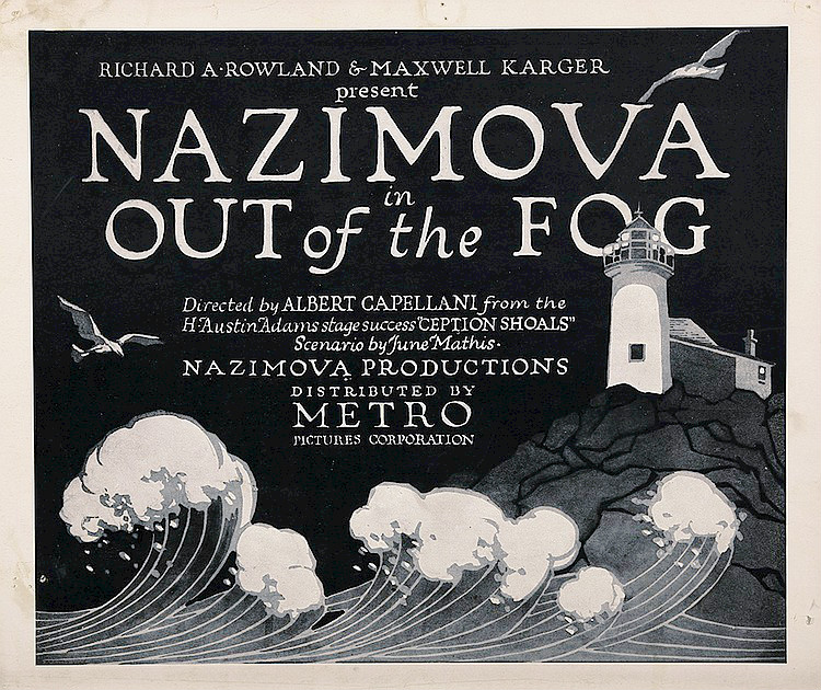 Manifesto di Out of The Fog. In questo film del 1919 Eugene Gaudio fu il primo ''cameraman'' a fotografare una nebbia