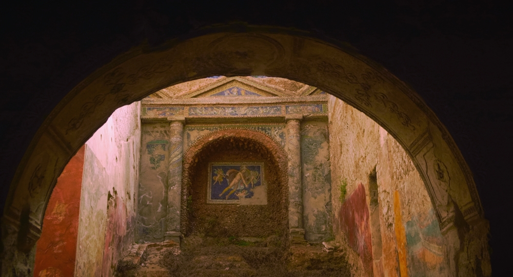 Scorcio di villa pompeiana con dettagli decorativi