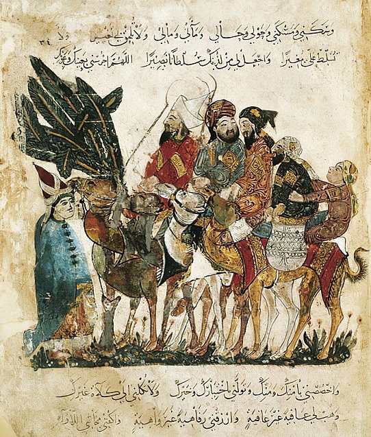 Carovana di mercanti Arabi sulla Via della Seta in un'illustrazione del Maqamat di al-Hariri, di Yahya ibn Mahmud al-Wasiti, XIII sec.