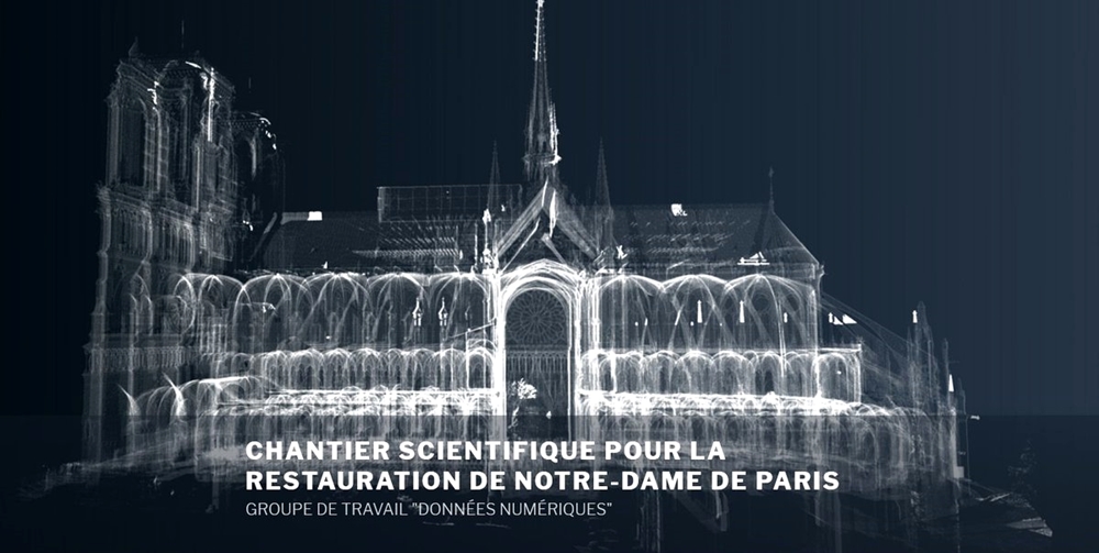 Immagine elaborata in 3D di Notre-Dame ottenuta accorpando dati digitali già disponibili