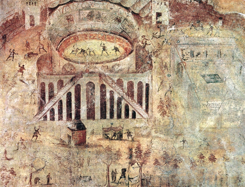 Affresco da Pompei con la zuffa tra Pompeiani e Nocerini - Museo Archeologico Nazionale, Napoli