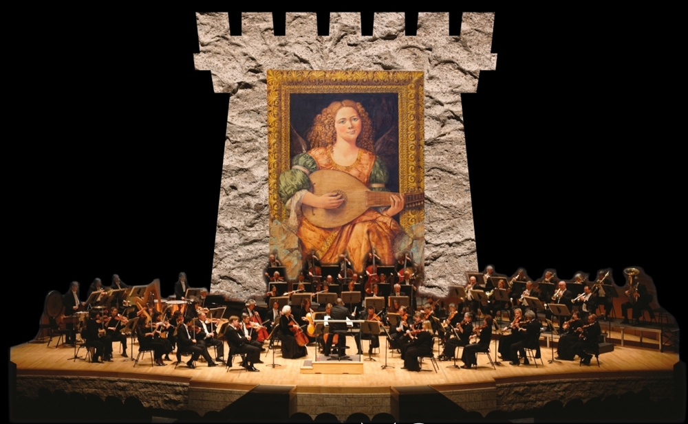 Orchestra del Mediterraneo S. Francesco di Paola. Sullo sfondo un'opera di Costantino di Ciancio.