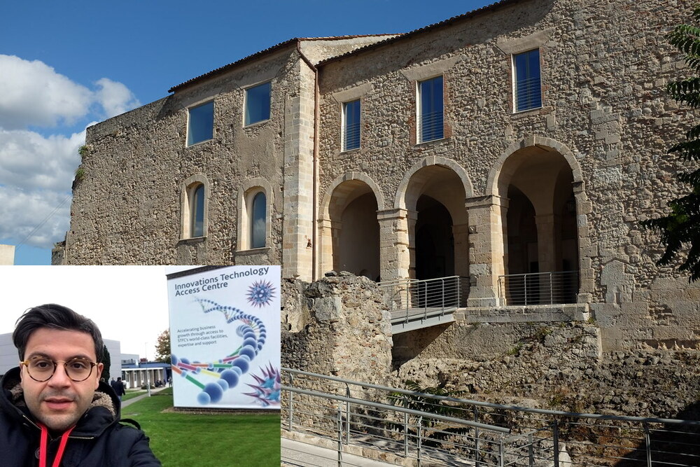 Scorcio del Castello Svevo di Cosenza - Ph. Alexander Van Loon. Nel riquadro il ricercatore Carmelo Scuro