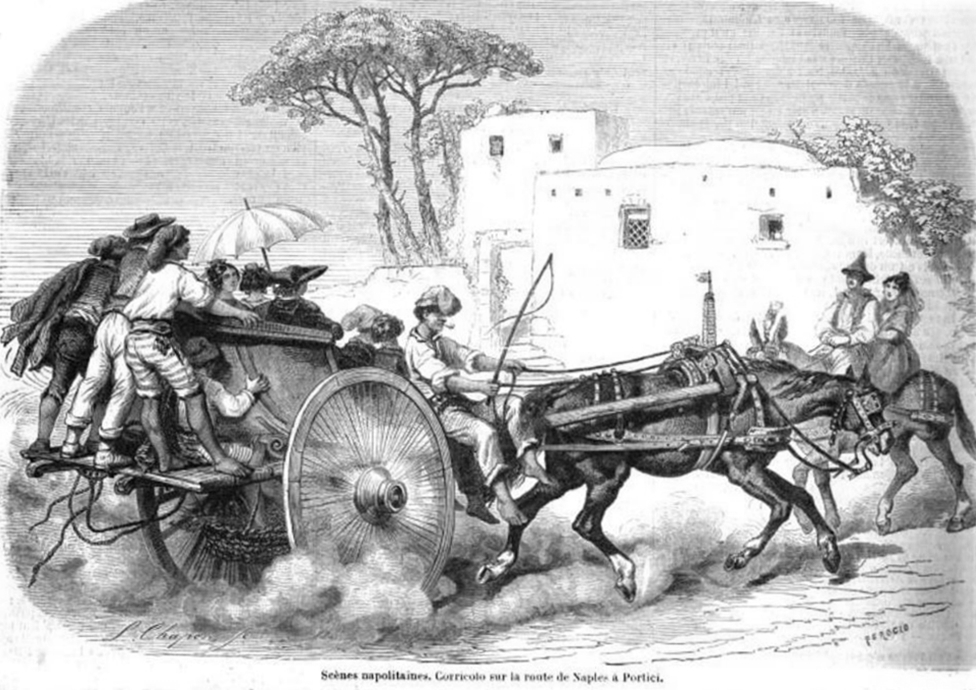 Corricolo in viaggio tra Napoli e Portici - Immagine tratta dalla rivista francese L'Illustration, 1858