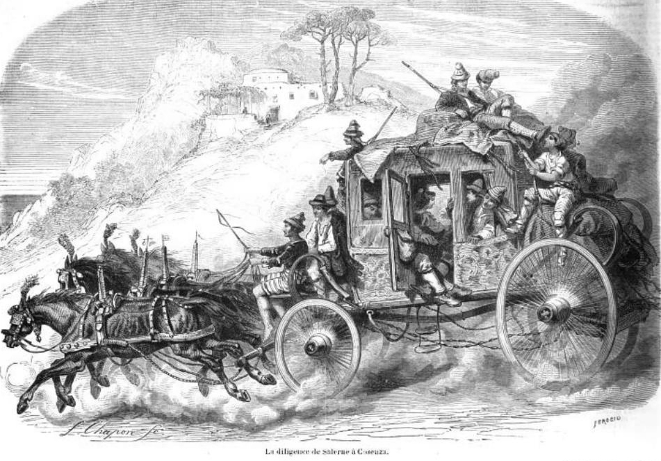 Diligenza tra Salerno e Cosenza - Immagine tratta dalla rivista francese L'Illustration, 1858