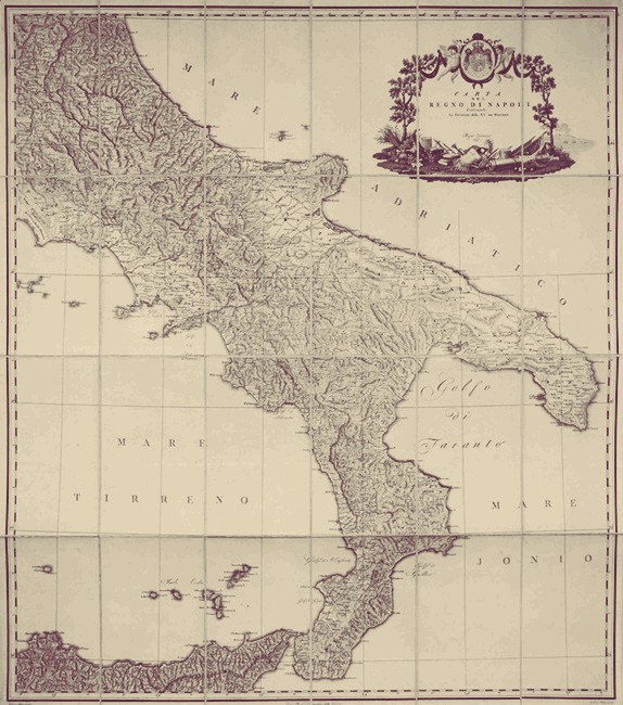 Visione d'insieme della carta del Regno di Napoli del Rizzi Zannoni, 1788 - Coll. Privata