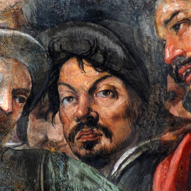 Battistello Caracciolo, Ritratto di Caravaggio in un particolare degli affreschi di Palazzo Reale, Napoli