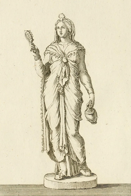 La dea Iside con sistro e anfora, in un'incisione del 1820