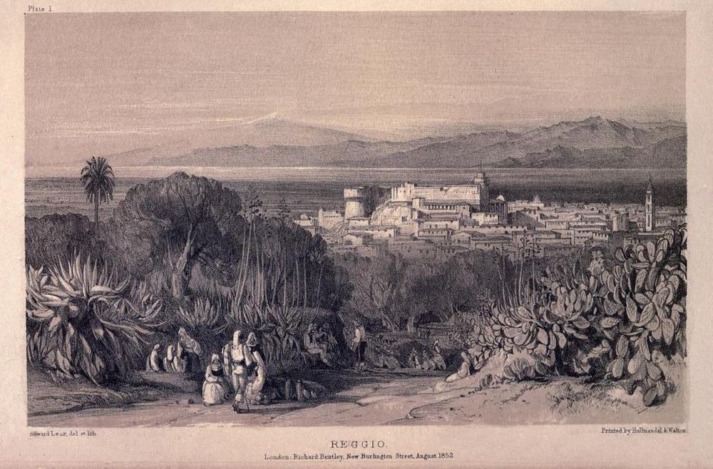 Edward Lear, Veduta di Reggio Calabria, tratta da "Journals of a landscape painter in Southern Italy" - 1852