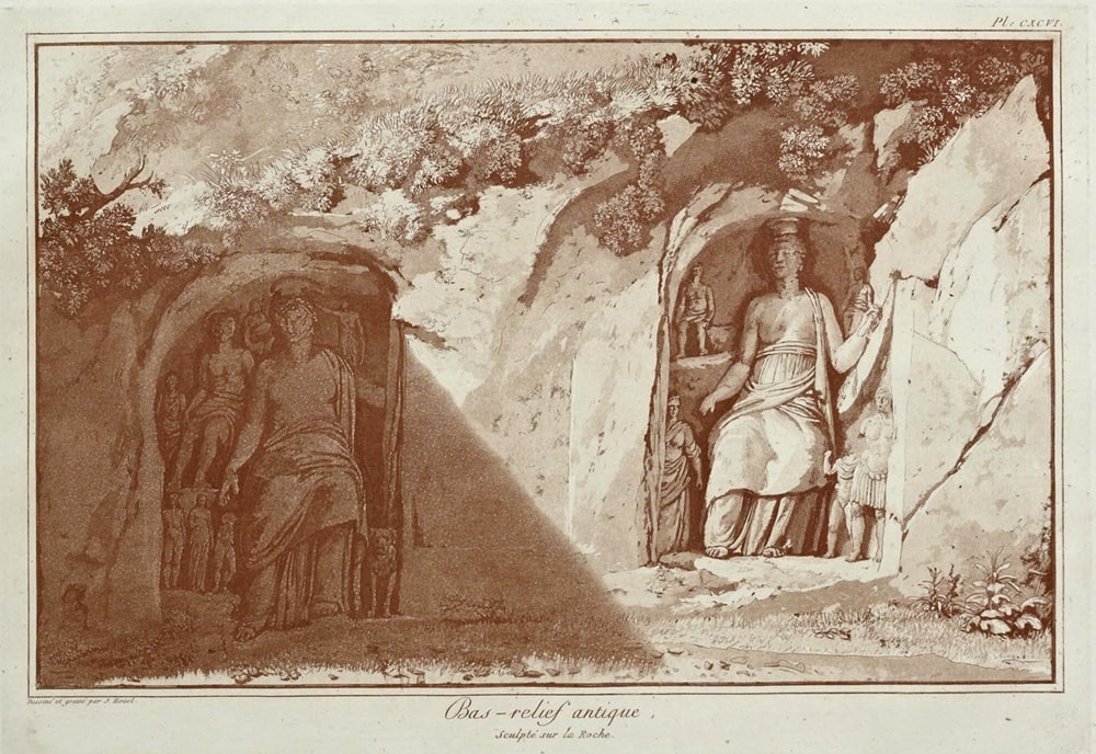 Il santuario rupestre di Akrai in una incisione di Jean-Pierre Houel, 1782