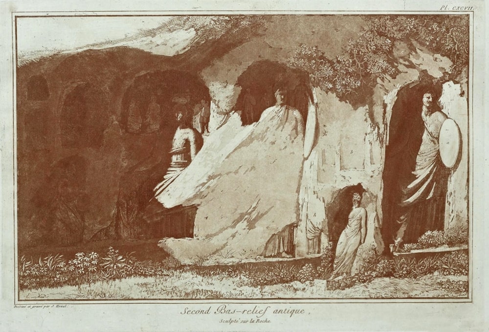 Il santuario rupestre di Akrai in una incisione di Jean-Pierre Houel, 1782