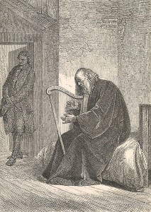 Il vecchio arpista girovago del Wilhelm Meister forse ispirato dalla figura del Giovinazzi, incisione 1871