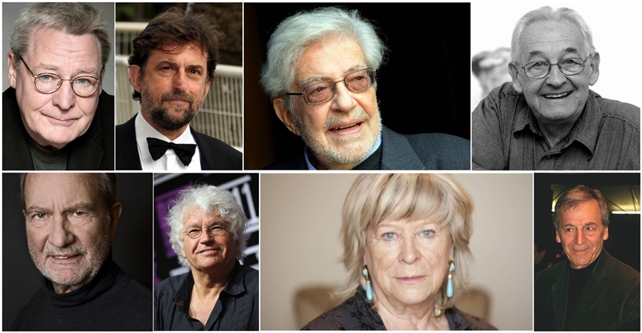 Da sin. in alto i protagonisti delle 8 Lezioni di Cinema che si terranno al Bif&st: i registi Alan Parker, Nanni Moretti, Ettore Scola, Adrzej Waida, Edgar Reitz, Jean-Jacques Annaud, Margarethe von Trotta, Costa-Gavras